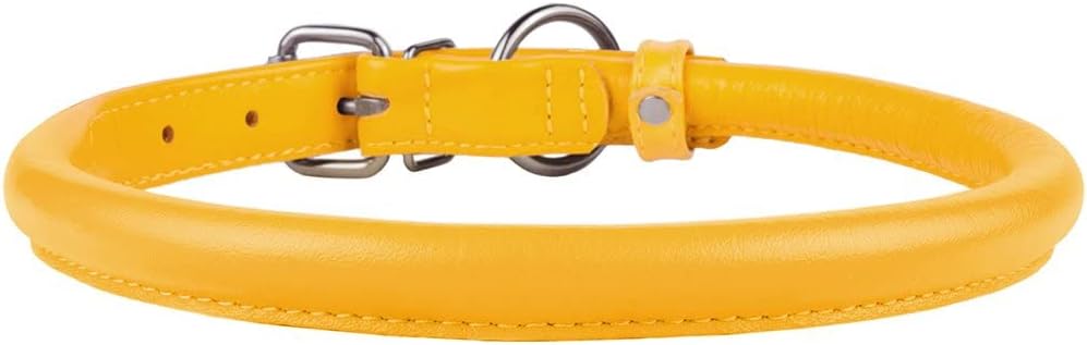CollarDirect Rolled Leather Dog Collar, Soft Padded Round Puppy Collar, Handmade Genuine Leather
