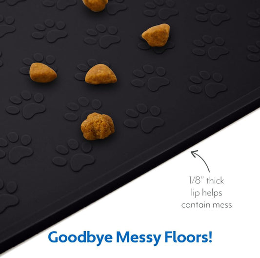 MIGHTY MONKEY 100% Waterproof Dog Food Mat, Raised Edges Silicone Pet Feeding Placemat for Cat