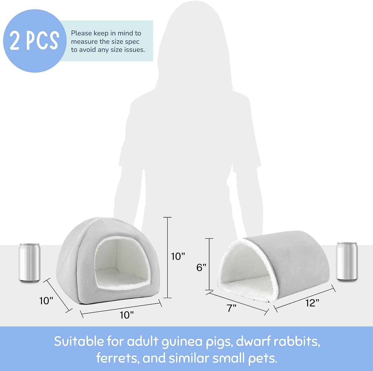 Guinea Pig Hideout and Tunnel Set, Soft Plush Bed & Play Tunnel for Guinea Pigs, Rabbits, Ferrets