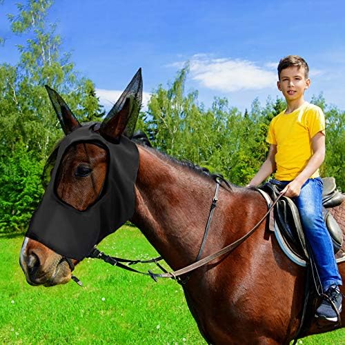 Frienda 4 Pcs Horse Fly Masks with Ears Head Fly Masks for Horses Smooth Elastic UV Protection