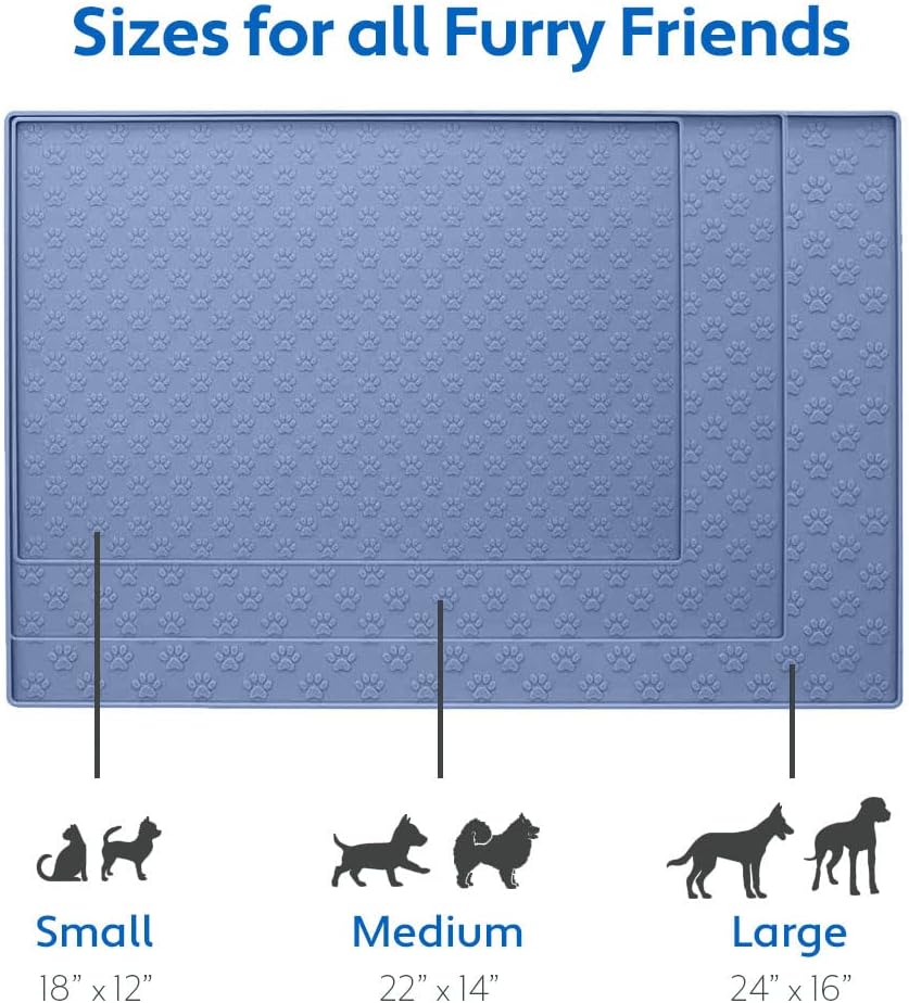 MIGHTY MONKEY 100% Waterproof Dog Food Mat, Raised Edges Silicone Pet Feeding Placemat for Cat