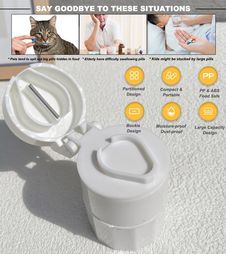 Cat Pill Shooter 5-in-1 Kit, Pet Pill Cutter and Crusher for Cats and Dogs, Dog Tablet Soft Tip