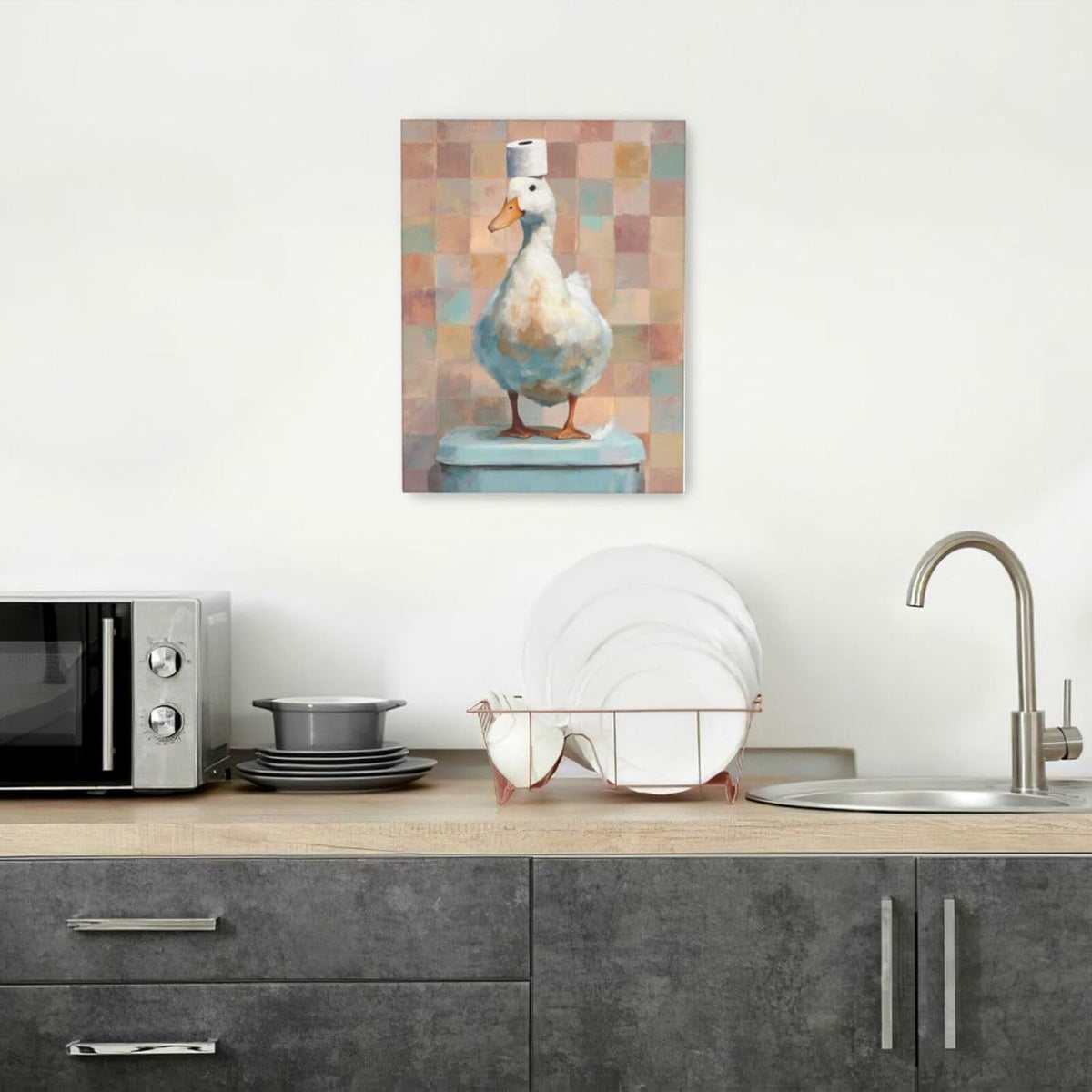Funny Duck Bathroom Wall Art Cute Duck on Toilet Canvas Wall Decor Funny Quirky Farm Animal