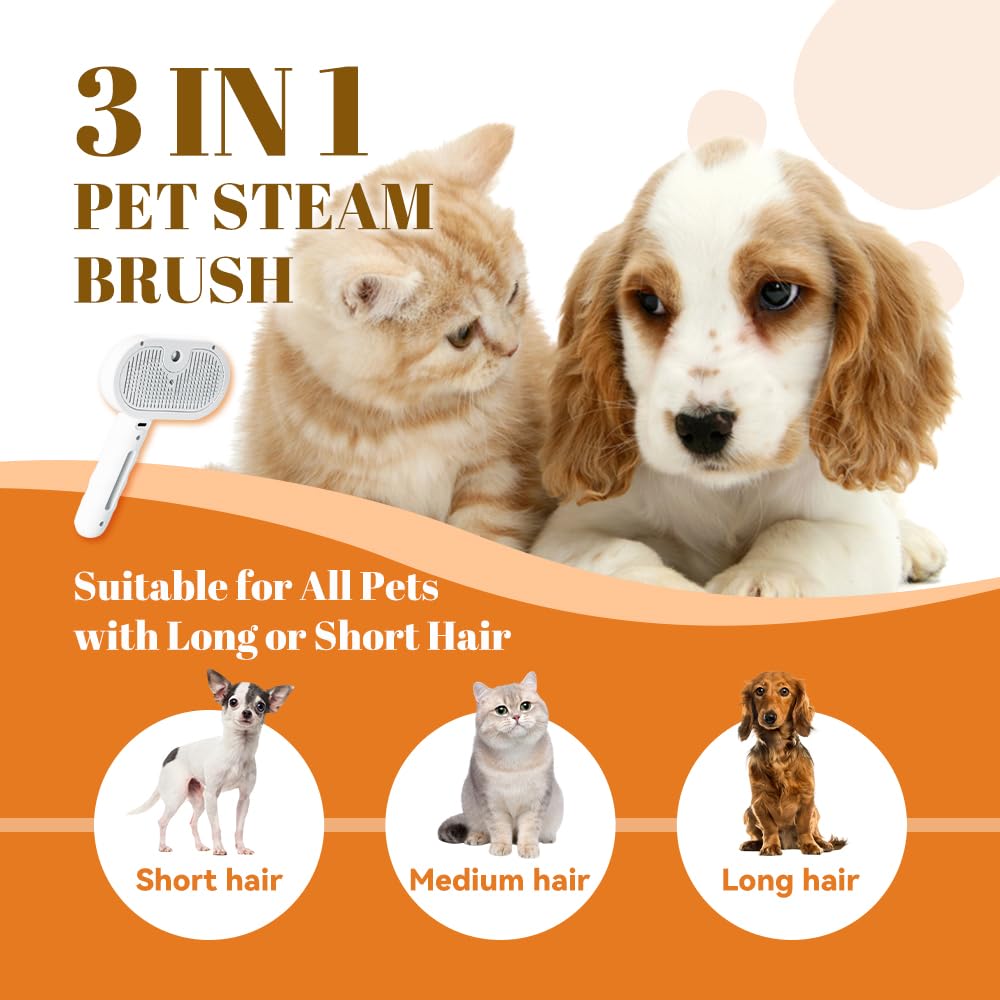 Cat Steam Brush, 3 in 1 Pet Spray Hair Removal Comb for Shedding & Grooming, Pet Grooming Brush