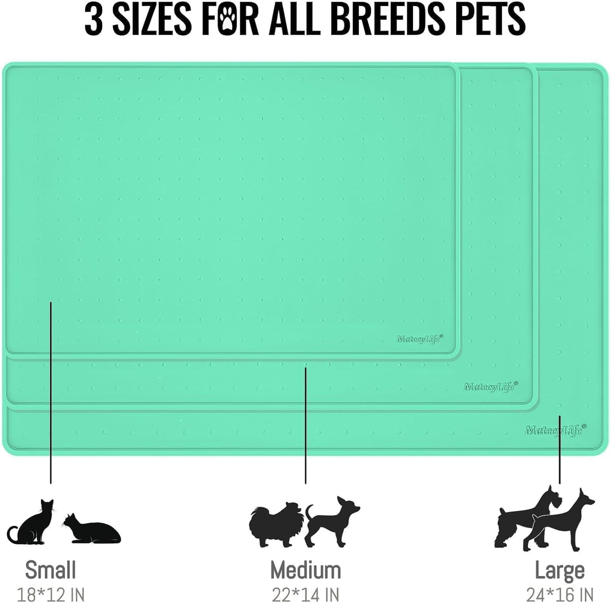 MateeyLife Dog & Cat Food Mat - Waterproof, Nonslip, Raised Edges, Silicone Tray for Messy