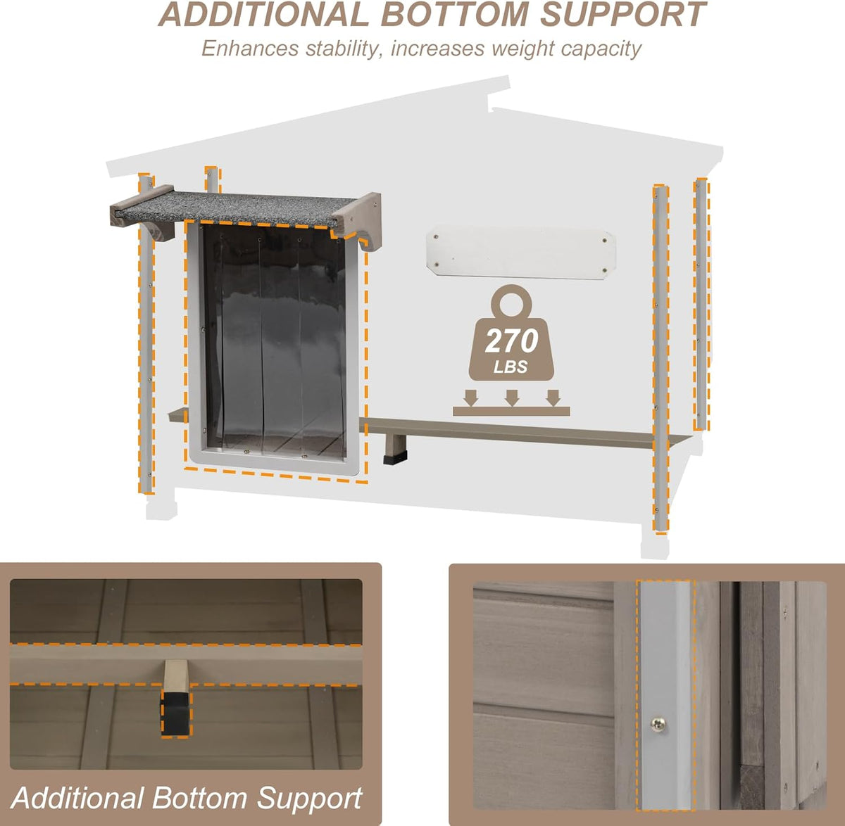 43" L Outdoor Extra Large Dog House with Removable Floor, Raised Feet, Anti-Chewing Iron Frame