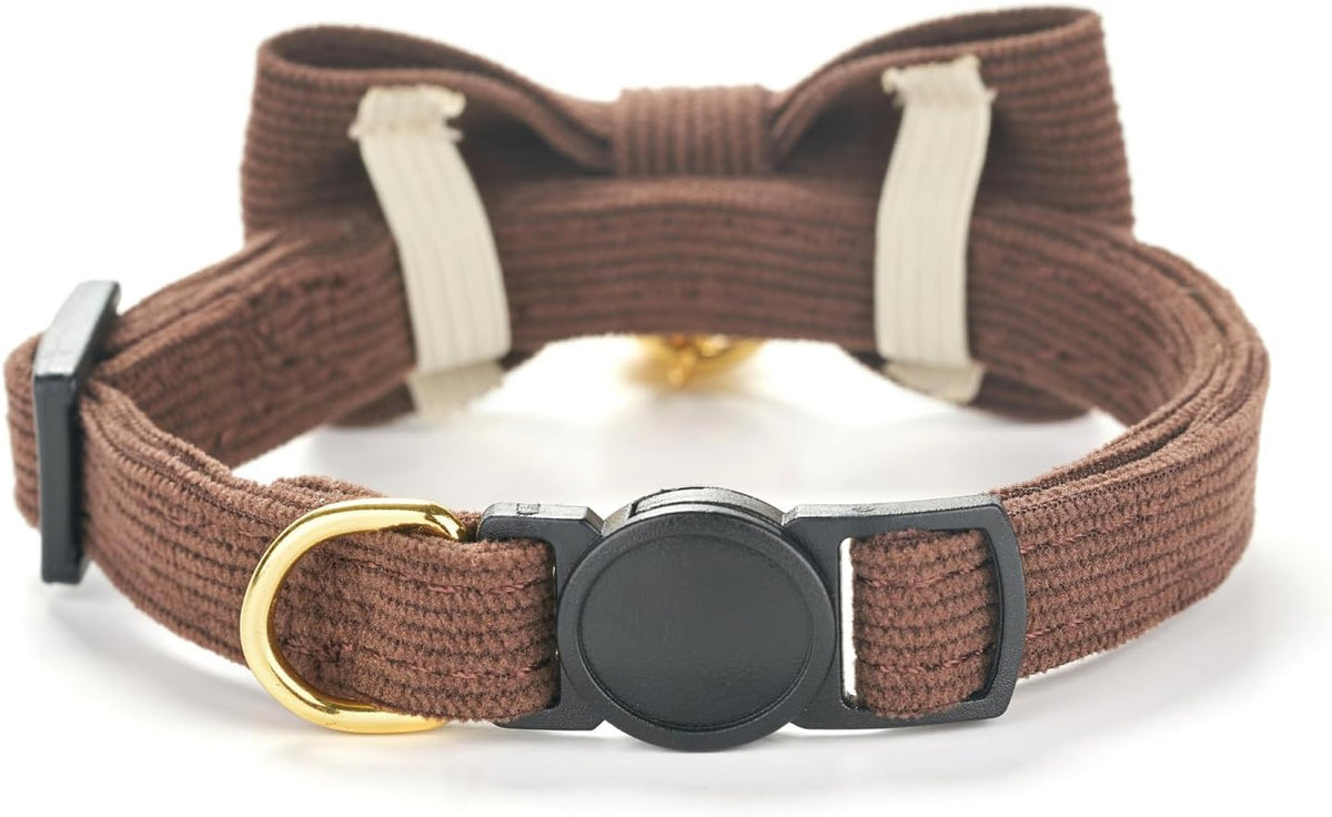 2 Pack Soft Corduroy Cat Collars with Bow Tie & Bell, Adjustable Breakaway Cotton Kitty Bowtie