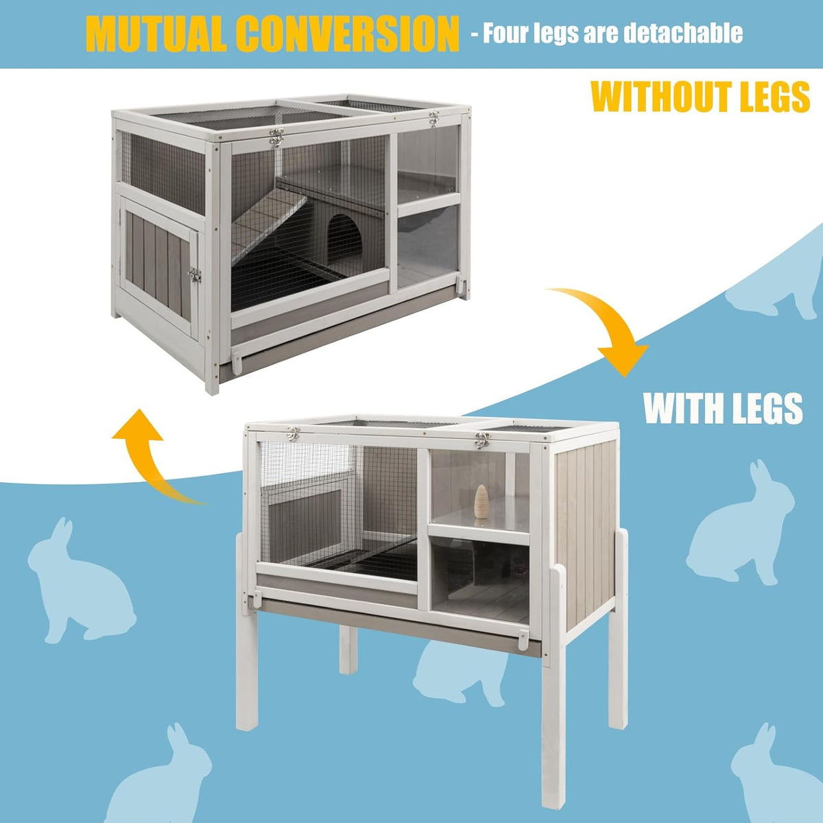 Guinea Pig Cages Indoor, Wooden Guinea Pig Cages with Stand, Rabbit Cage Hutch with Ramp and
