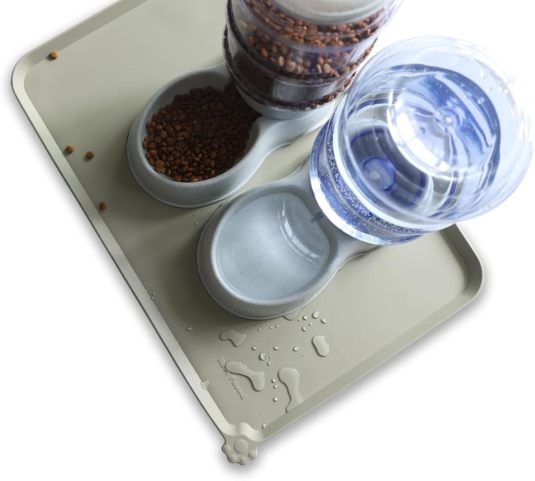 Hoki Found Large Silicone Non Slip Pet Food Mats - Bowl Placemats for Dog Cat - Waterproof - Cream