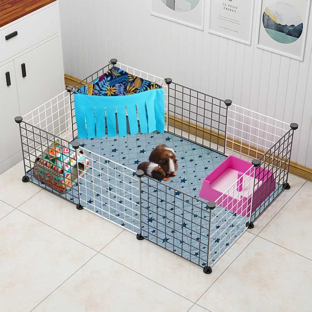 RIOUSSI Guinea Pig Hideout Hideaway Corner Fleece Toys Cage Accessories with Reversible Sides, Blue