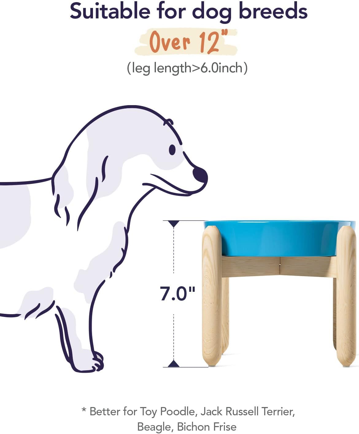 LE TAUCI Ceramic Slow Feeder Dog Bowls for Small and Medium Breed, 1.5 Cups Elevated Dog Bowl for