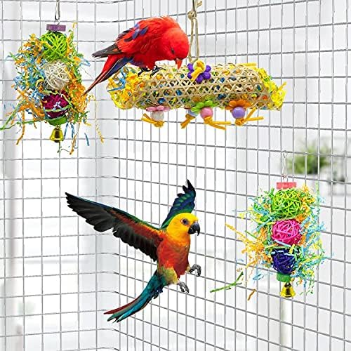 EBaokuup 3Pack Bird Chewing Toys Foraging Shredder Toy Parrot Cage Bird Loofah Hanging Toy for