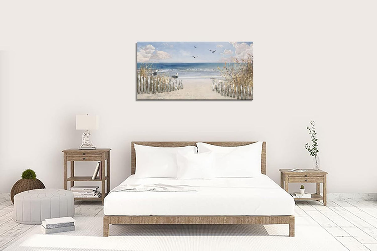 XXMWallArt FC3762 Sandy Beach Wall Art Canvas Print Wall Art Seascape Blue Print Home Decor
