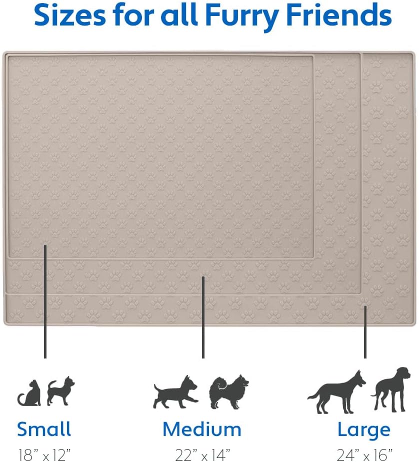 MIGHTY MONKEY 100% Waterproof Dog Food Mat, Raised Edges Silicone Pet Feeding Placemat for Cat