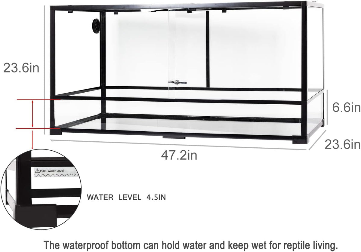 REPTIZOO Large Reptile Terrarium 120 Gallon, Tall & Wide Tempered Glass Reptile Tank 48" x 24" x