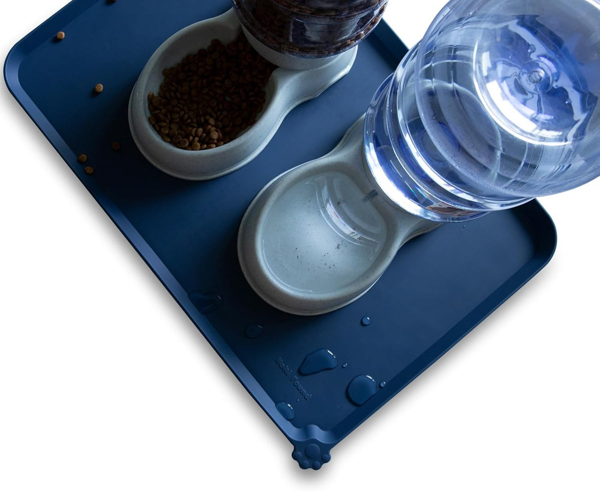 Hoki Found Large Silicone Pet Food Mat - Non Slip Dog, Cat Bowl Mat Tray - Waterproof Feeding