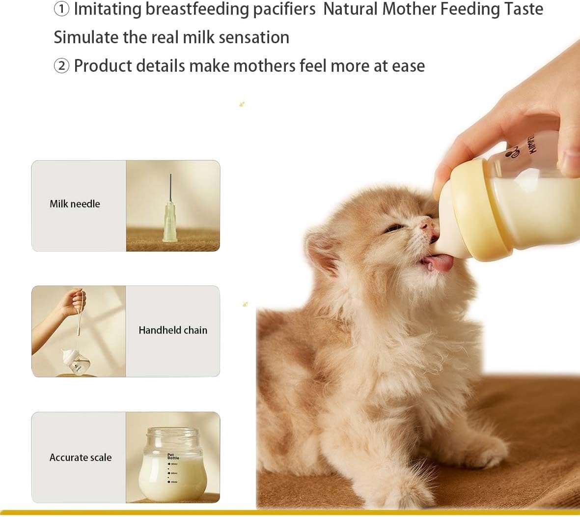 Silicone Kitten Nursing Bottle - Feeding Bottle with Nipples for Newborn Kittens, Puppies, & Small