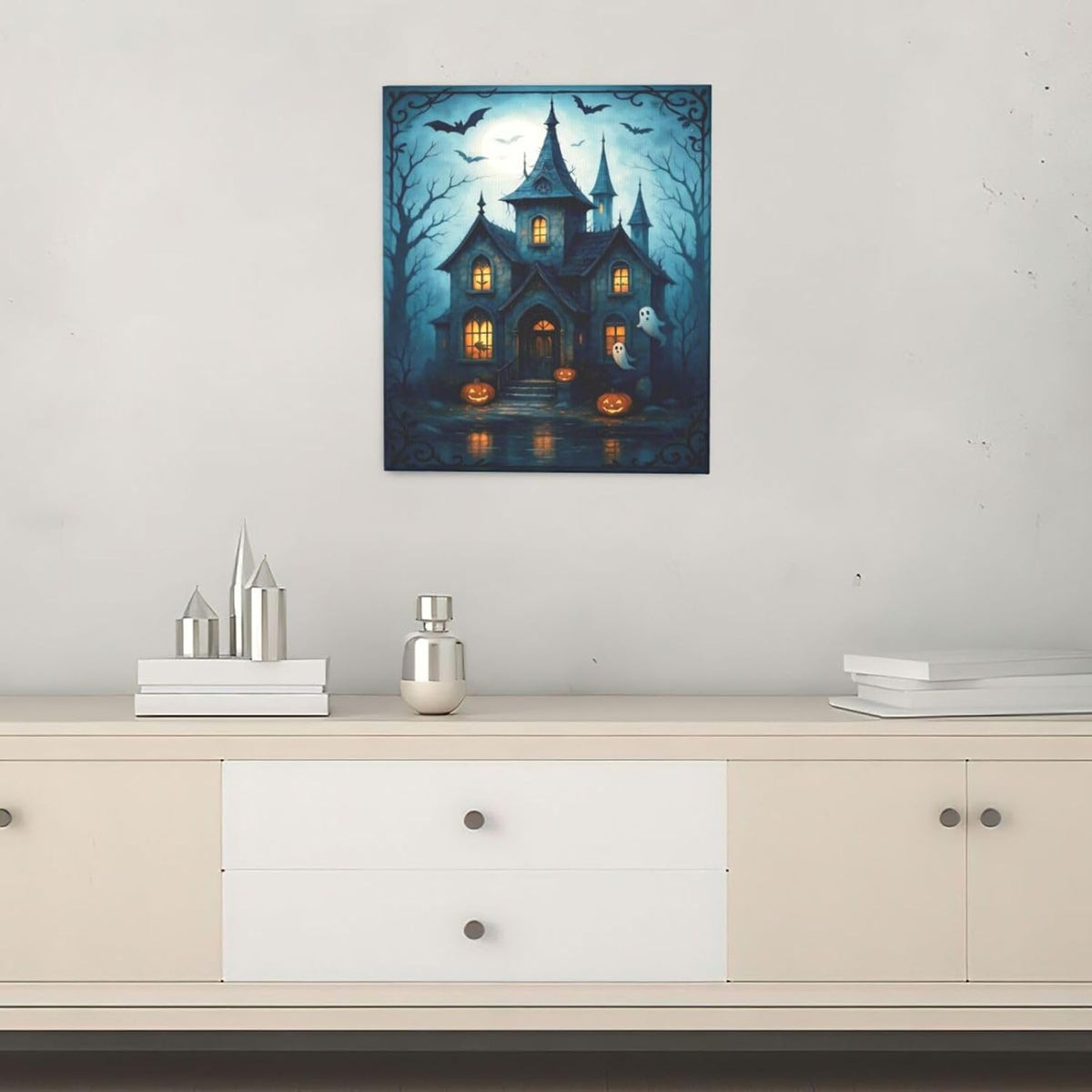 Halloween Gothic Wall Art Castle Pumpkin Ghost Bat Canvas Wall Decor Dark Academia Pictures