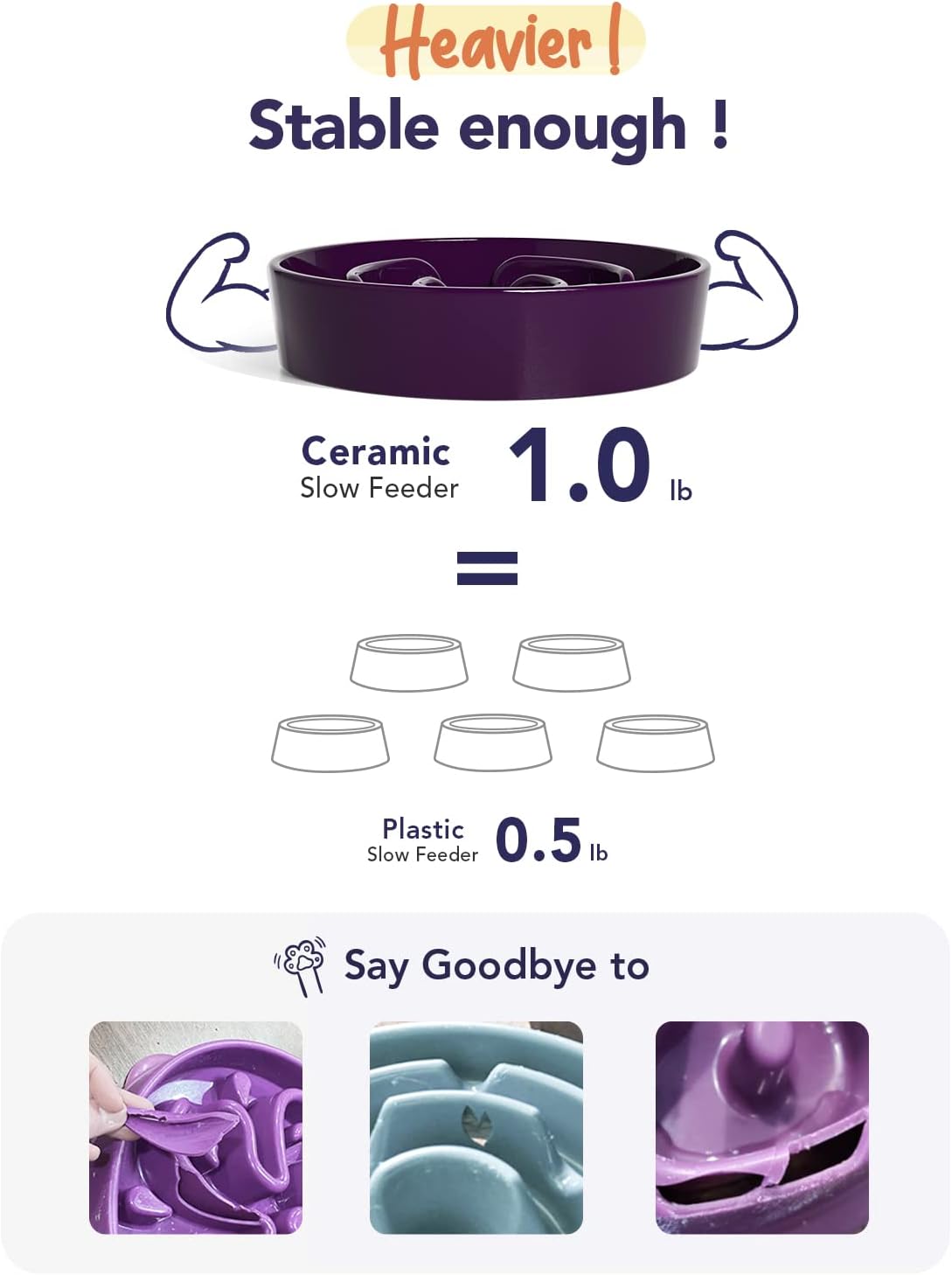LE TAUCI Ceramic Slow Feeder Dog Bowls Small Breed, 0.6 Cups Dog Food Dish for Fast Eaters, Puzzle