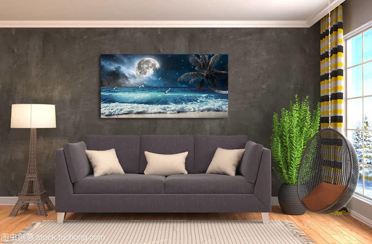 Yxbhhym Moon Ocean Decor Beach Wall Art Seascape Painting Sea Canvas Poster Prints Landscape Plam