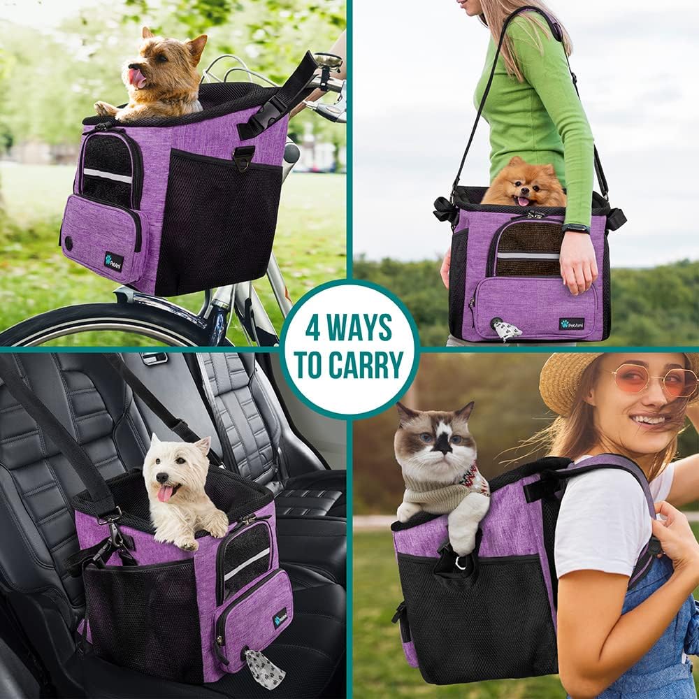 PetAmi Dog Bike Basket, Soft-Sided Ventilated Dog Bike Carrier Backpack, Pet Bicycle Basket for