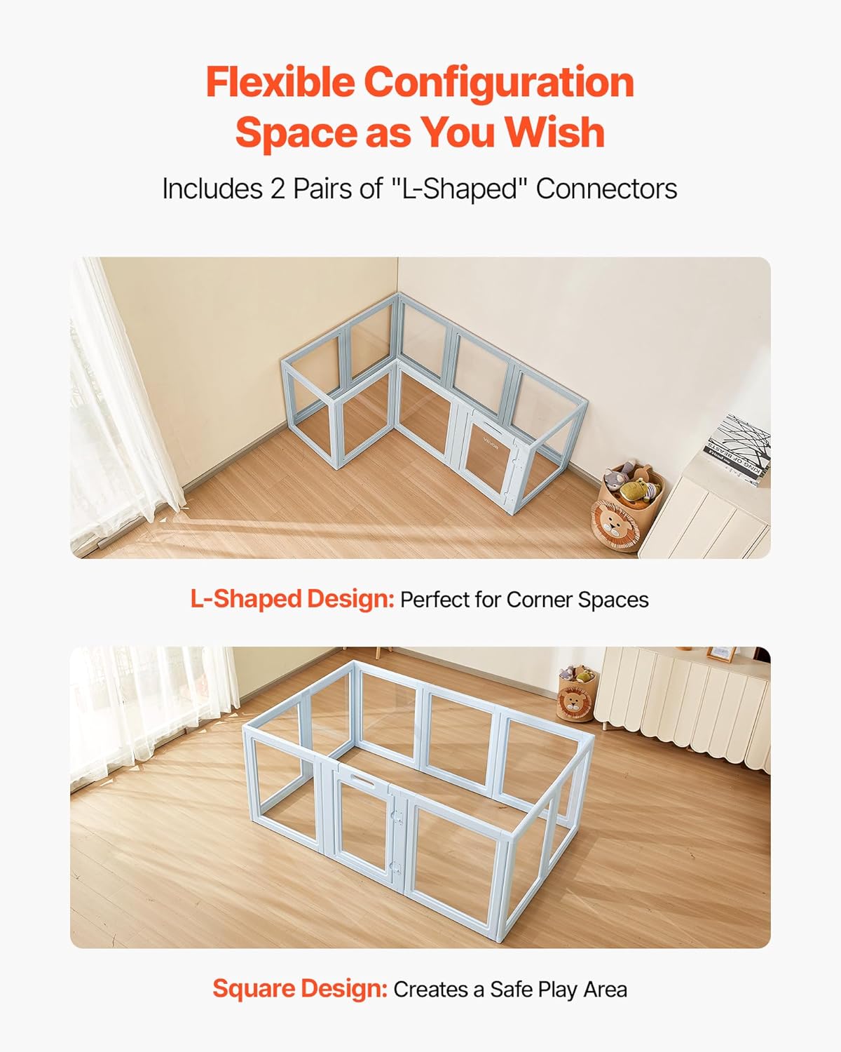 VEVOR Clear Acrylic Dog Playpen Indoor, 76x49x30 in Plastic Pet Playen for Large Sized Dogs, Easy