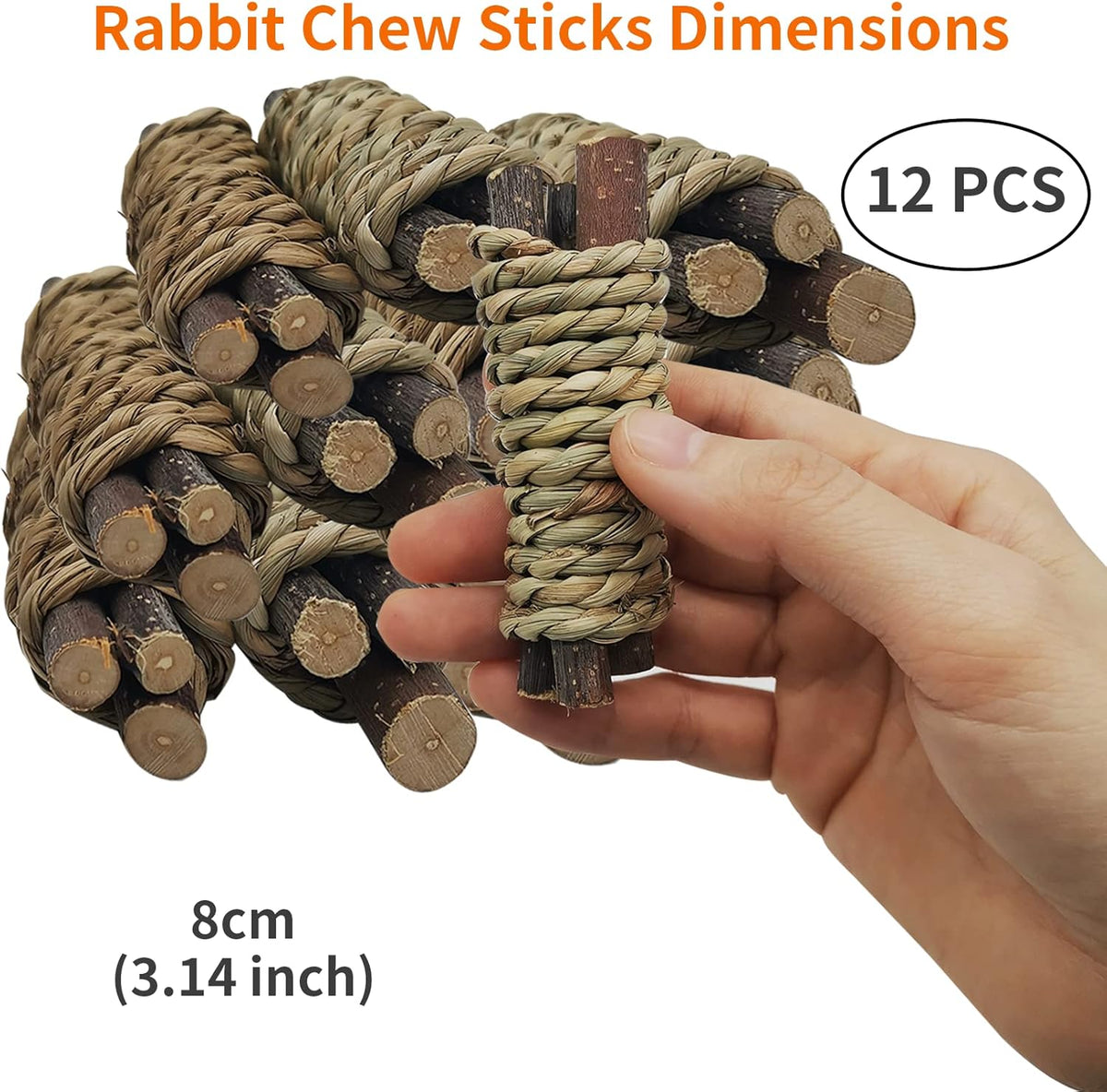 Fhiny 12 PCS Guinea Pigs Chew Toys, Natural Apple Branch Seagrass Molar Sticks for Teeth Bunny Chew