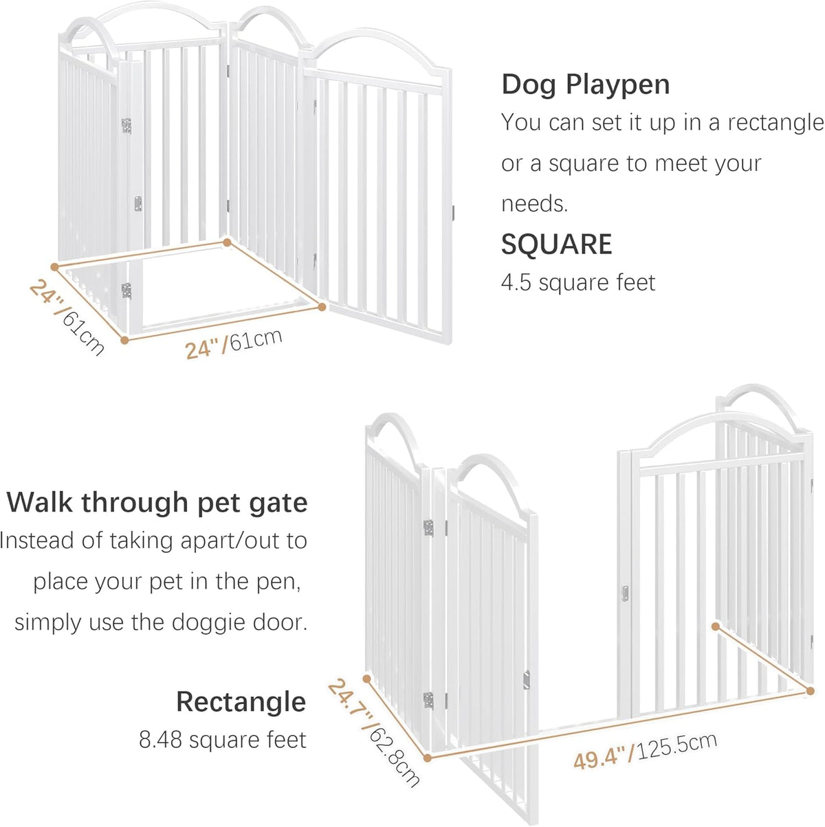 BHG Metal No-Assembly Freestanding Dog Gate with Door Walk Through, Extra Wide 96", Extra Tall 32"