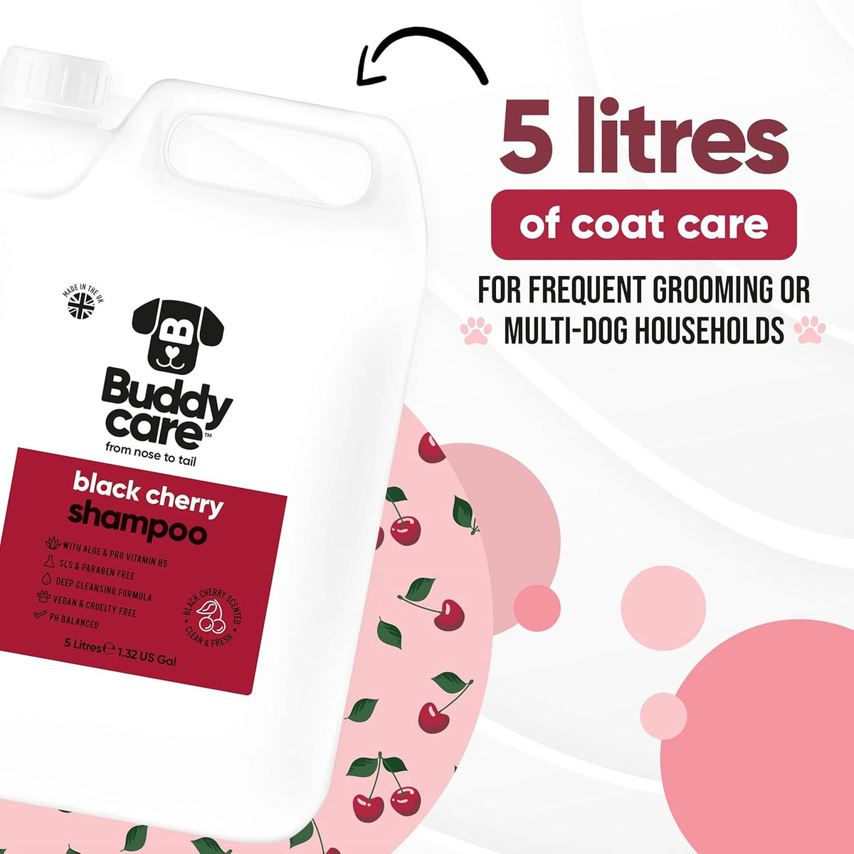 Black Cherry Dog Shampoo by Buddycare | Deep Cleansing Shampoo for Dogs | Black Cherry Scented |