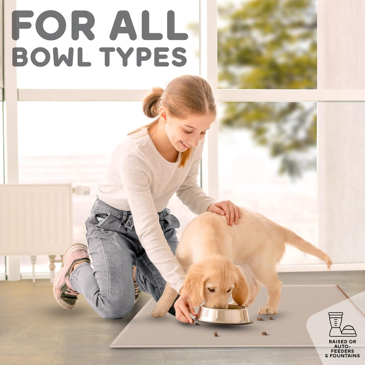Dog Food Mat - 28x18 Raised Edges Dogs Mat for Food and Water Prevent Spill, Waterproof Cat Food
