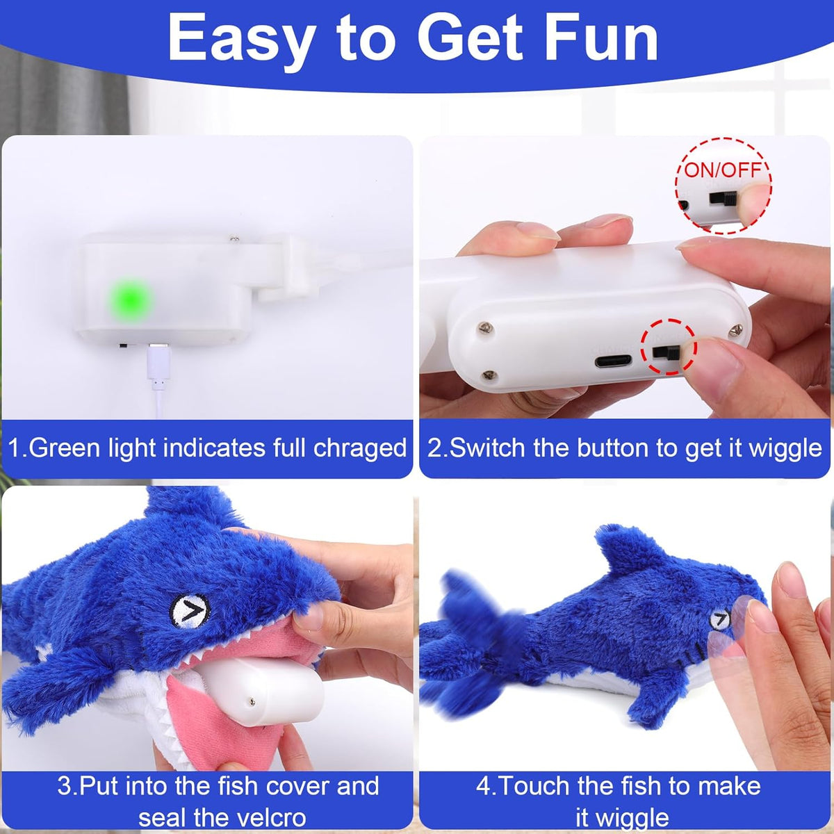 Mity rain 2 in 1 Interactive Dog Toys, Shark Dog Toy to Keep Them Busy, Plush Squeaky Dog Toys