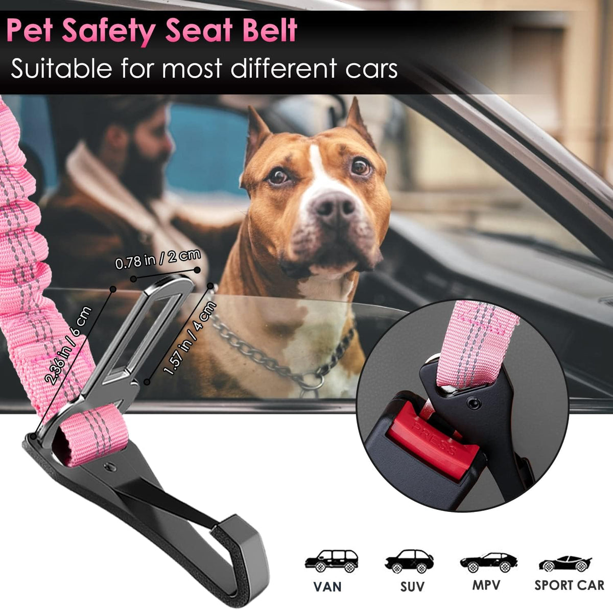 SlowTon Dog Seat Belt, Adjustable Dog Safety Belt Leash, 2 in 1 Latch Bar Attachment Dog Car