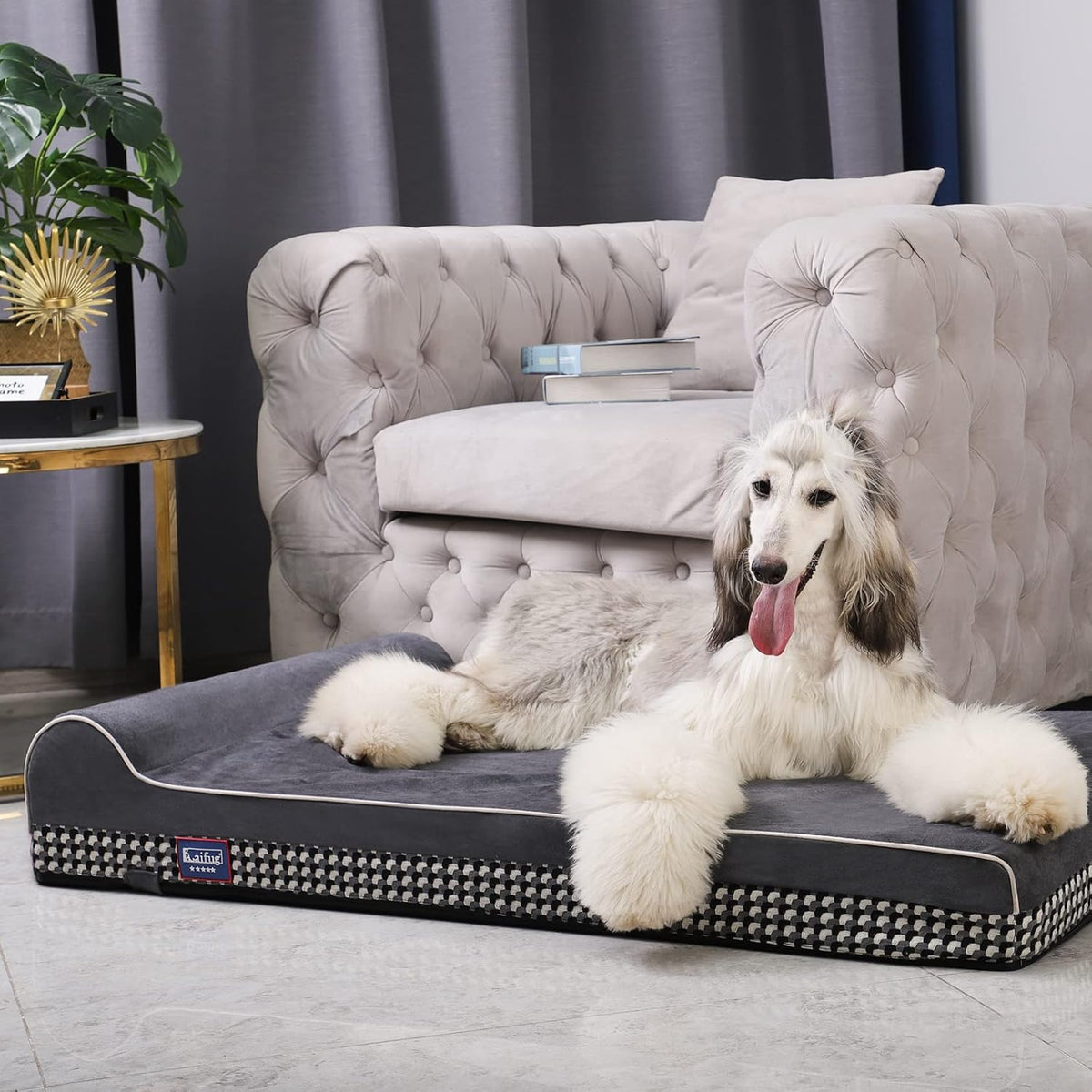Laifug Orthopedic Memory Foam Extra Large Dog Bed with Pillow and Durable Water Proof Liner &