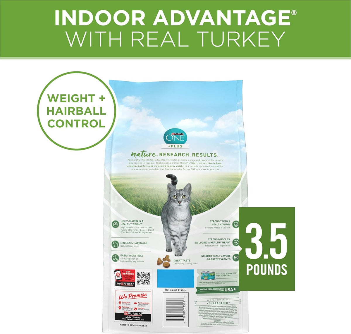 Purina ONE Natural, Low Fat, Weight Control, Indoor Dry Cat Food, +Plus Indoor Advantage - 3.5 lb.
