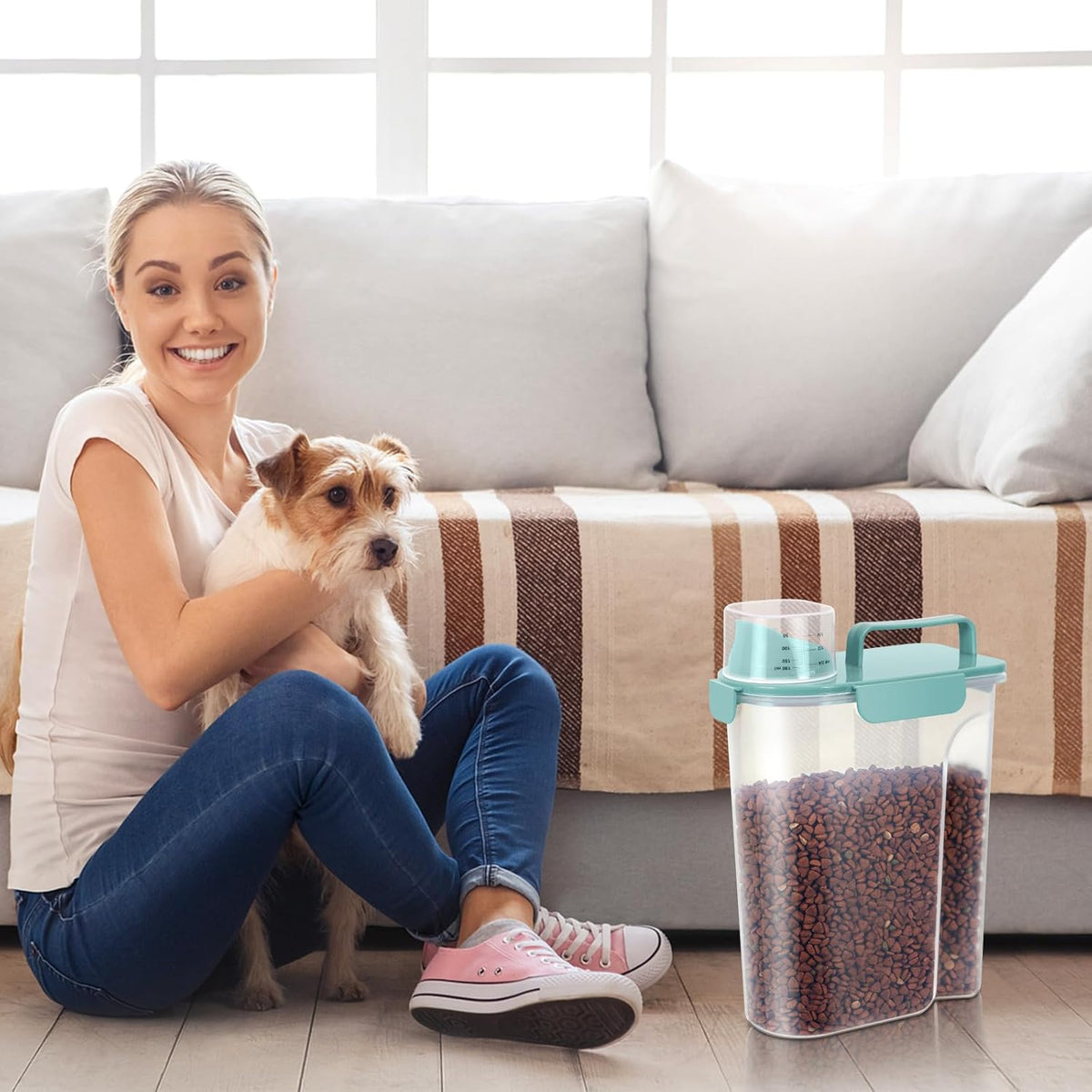 5-7Lbs Dog Cat Food Storage Container with Upgraded Large Nozzle BPA-free, 4 Snap Seals Plastic Pet