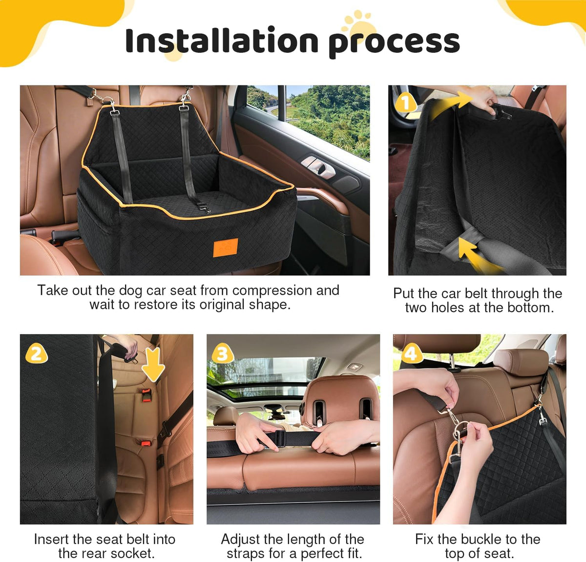 Dog Car Seat for Large/Medium Dog, Booster Seat for Dogs Under 55Lbs or 2 Small, Detachable and