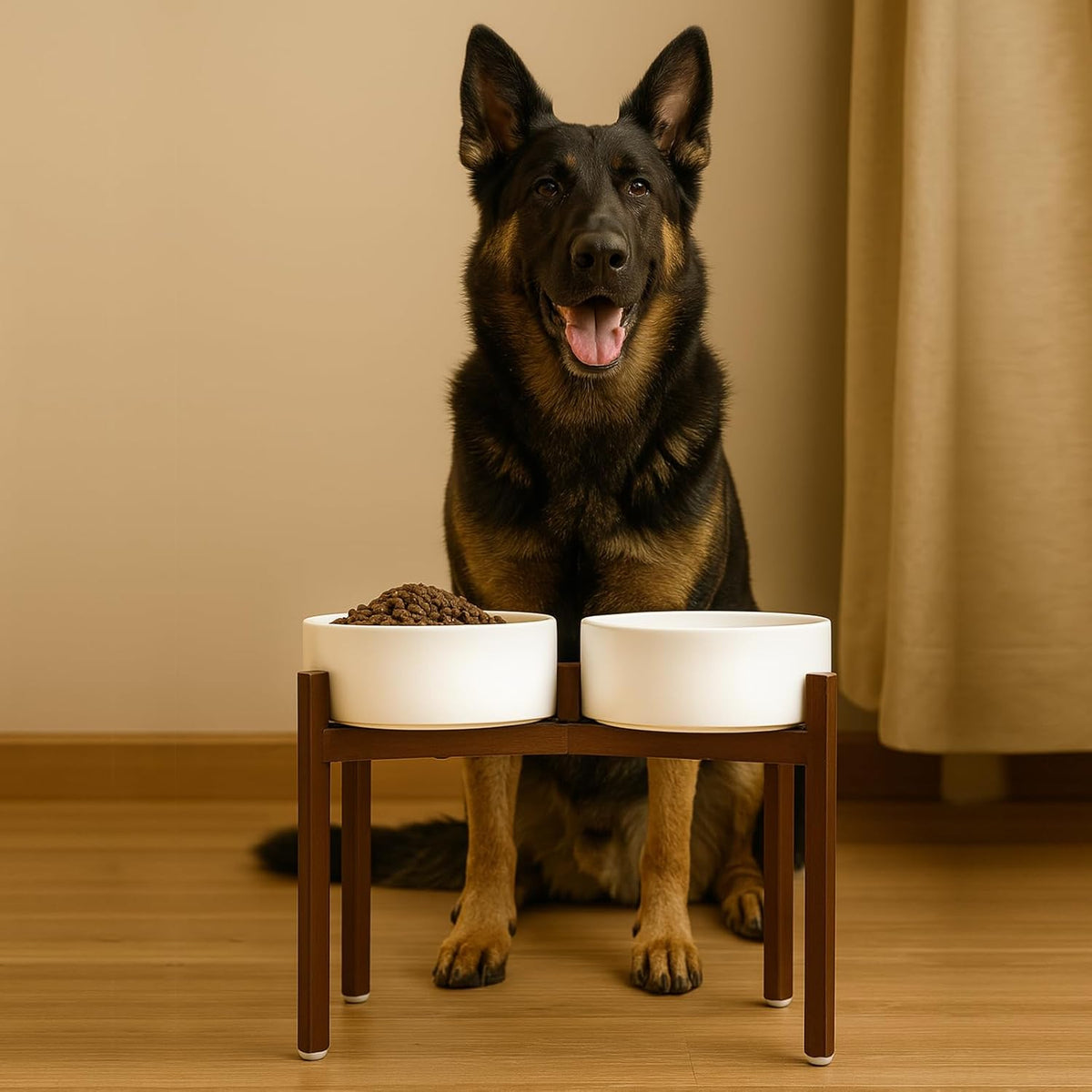 SPUNKYJUNKY Raised Ceramic Dog Bowls Set with Non-Slip Acacia Wood Stand for Large Sized Dog(60.87