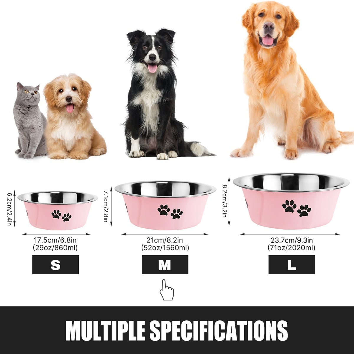 Stainless Steel Dog Bowls, Nonslip Rubber Bottom No Spill Proof Skid Metal Insulated Dog Bowls for