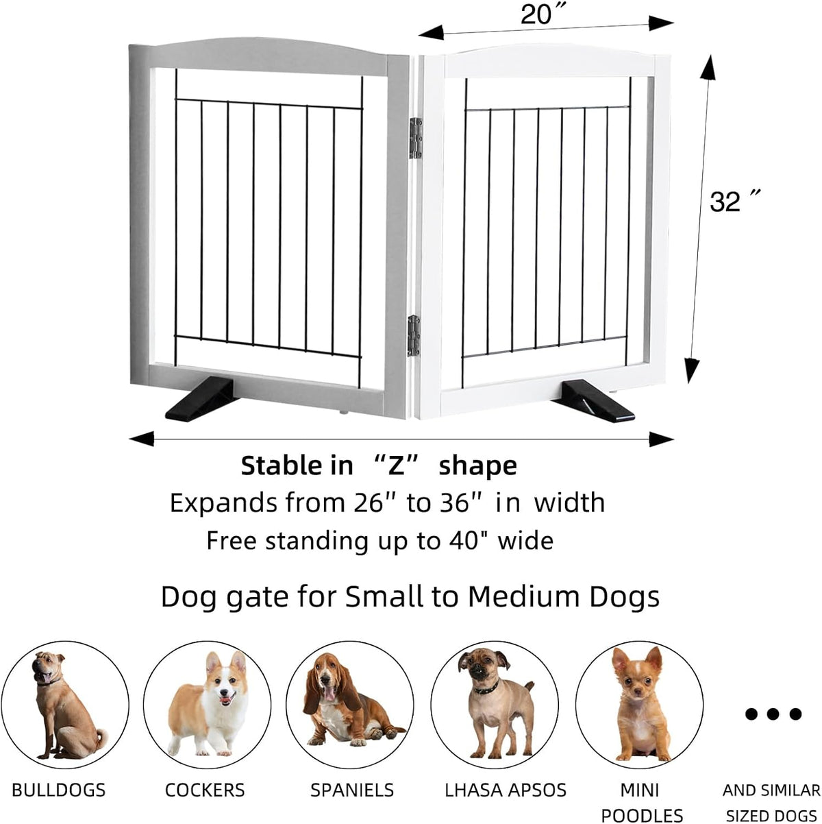 ZJSF Freestanding Dog Fence Indoor, Foldable Dog Gate for Doorways, Stairs or Hallways, Sturdy Wood