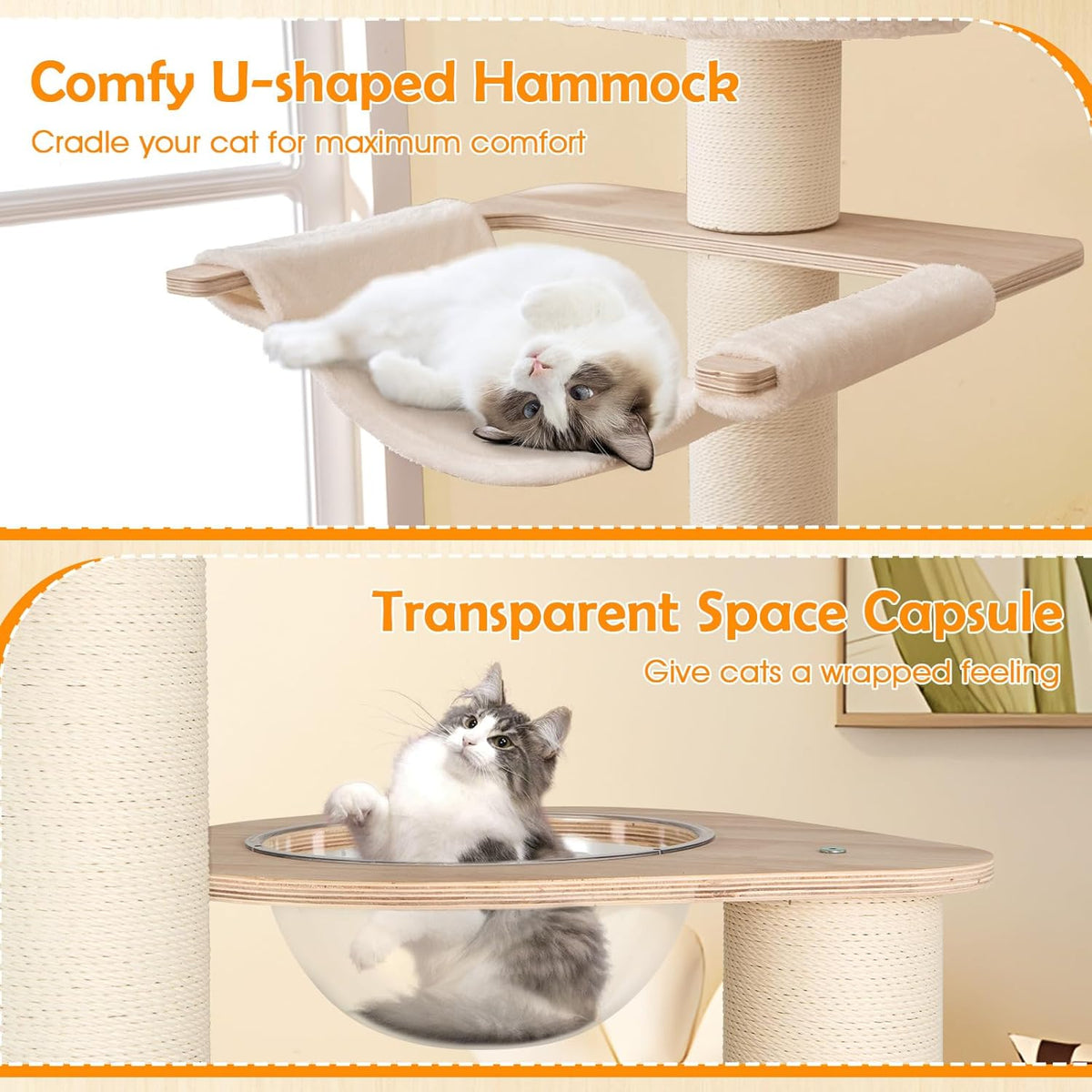 Tangkula 69” Tall Cat Tree, Multi-Layer Wood Cat Tower with Scratching Posts, Perch, Condo, Space