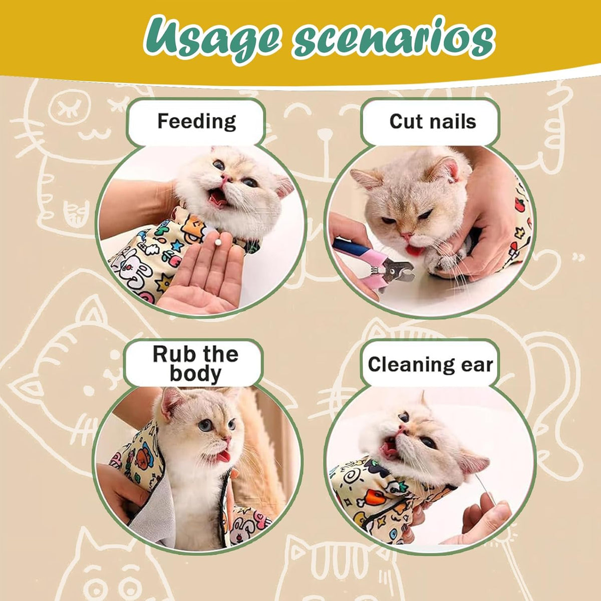 Cat Wrap for Cutting Nails and Grooming(27" x27"), Cat Restraint Wrap for Nail