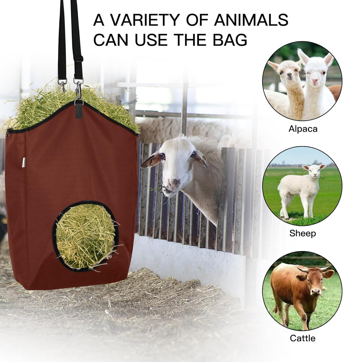 3 Packs Goat Hay Feeder,Hay Bags for Goats,Horses,Sheep,Premium 600D Oxford Cloth,with Metal