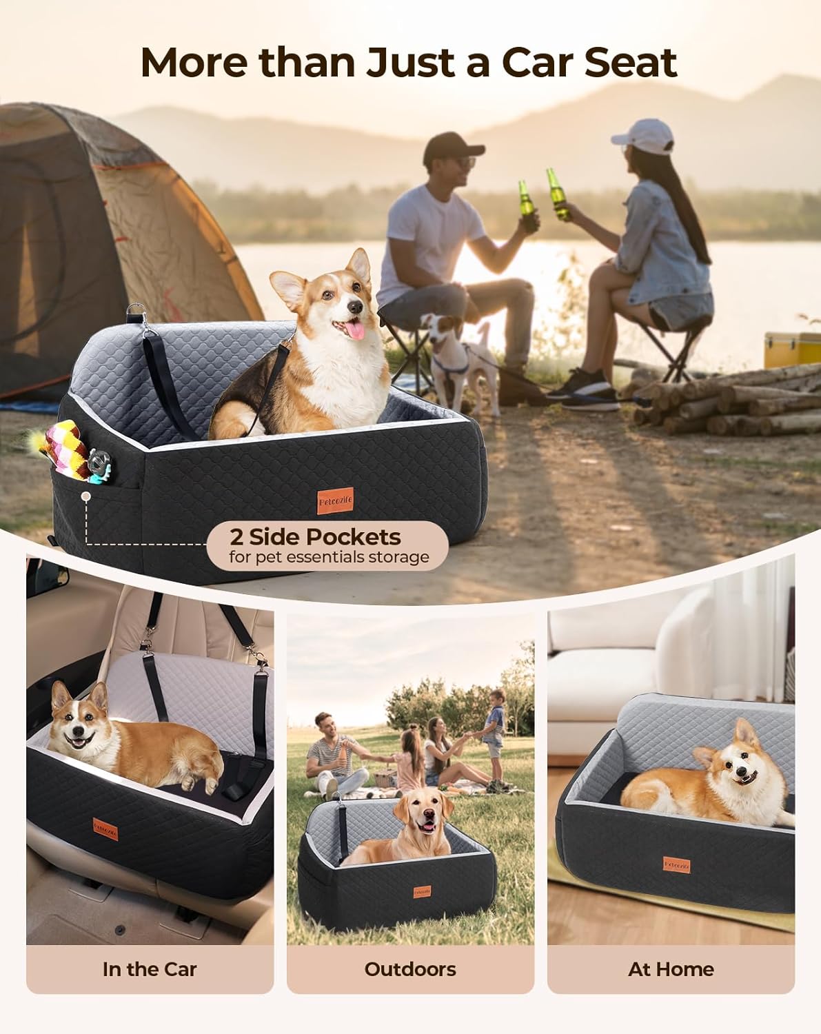 Dog Car Seat for Large Medium Dogs, Pet Car Seat Under 55 lbs or 2 Puppies, Removable Washable Pets