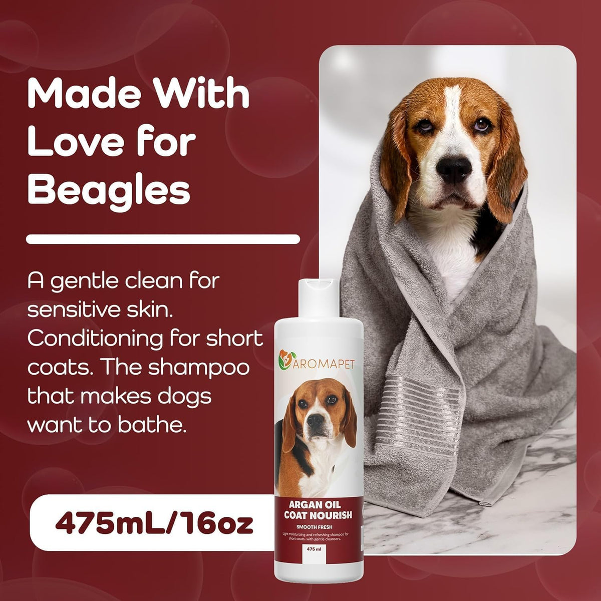 Argan Oil Coat Nourish Dog Shampoo - Deodorizing Dog Shampoo with Chamomile - Great for Beagle
