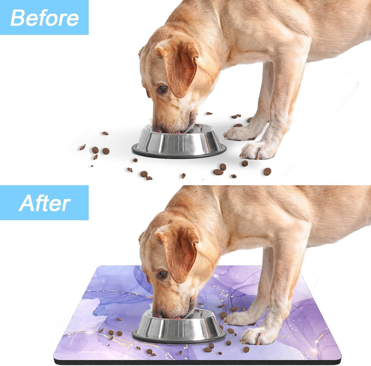 Rnivvi Dog Food Mat, 16" x 24" Marble Absorbent Dog Cat Bowl Mat for Food and Water, Cute Anti-Slip