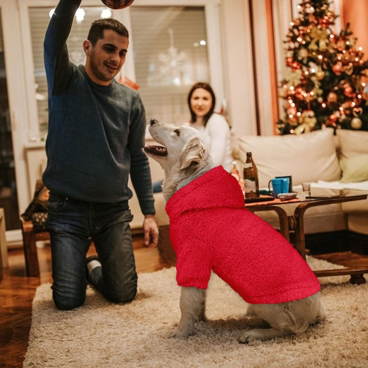 Fuzzy Dog Sweaters for Large Dogs Pet Hoodie Clothes Warm Soft Pet Coats Hooded Sweatshirt Dog