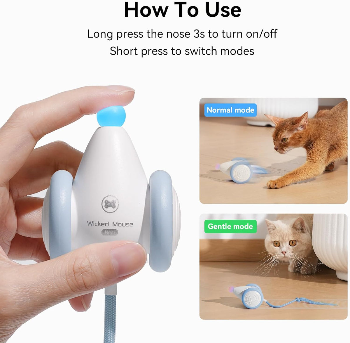 Cheerble Interactive Cat Toys for Indoor Cats, Automatic Moving Kitten Toys, Wicked Mouse Neo Cat