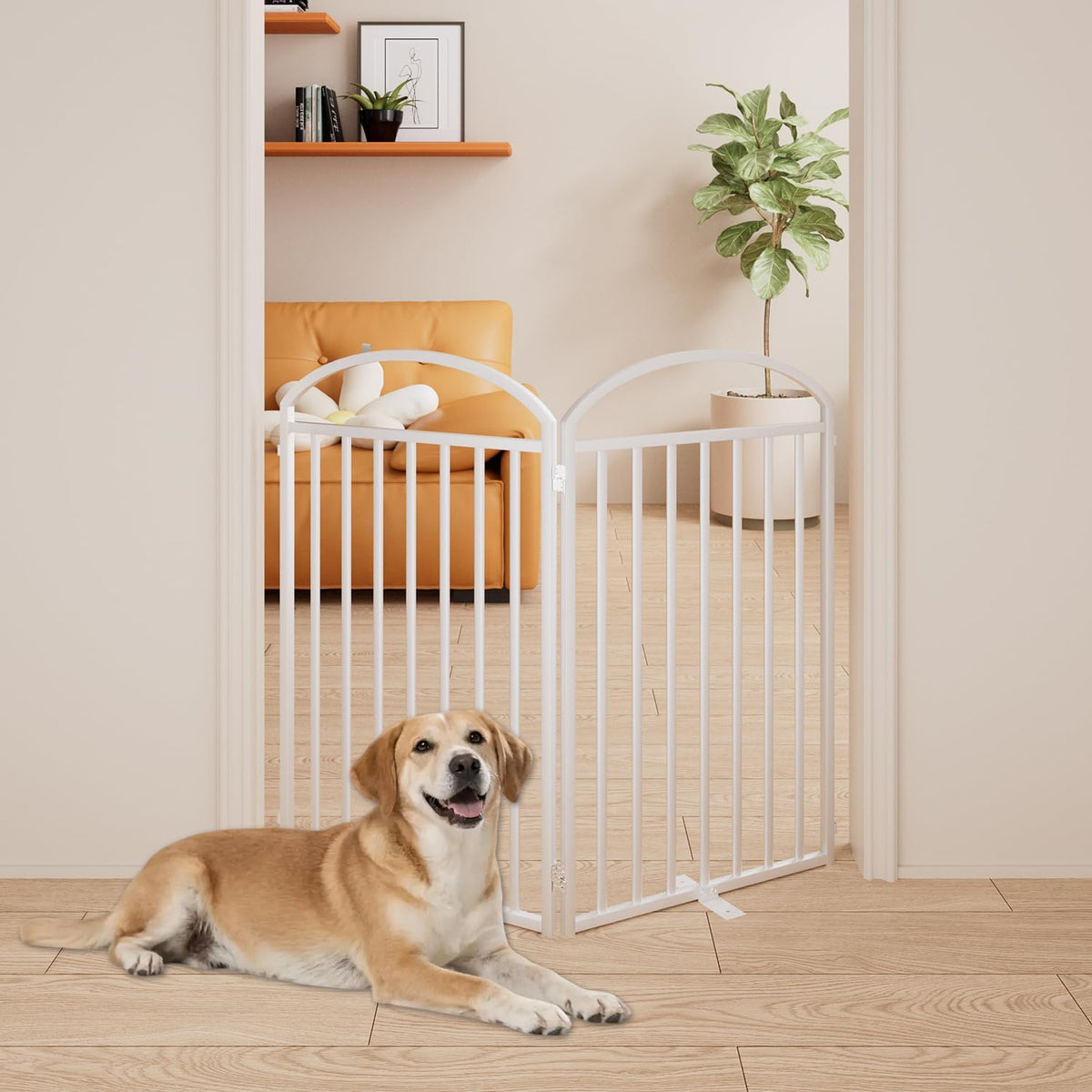 2 Panles Full Matel Freestanding Dog Gates with Door, 48"Extra Wide 36"Tall Free Standing Dog Pet