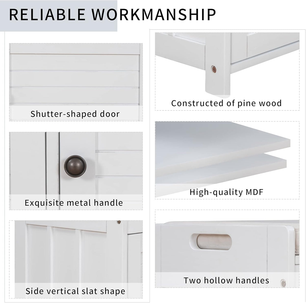 Storage Bench with 3 Shutter-Shaped Doors, Pine Wood Shoe Bench with Removable Cushion and Hidden