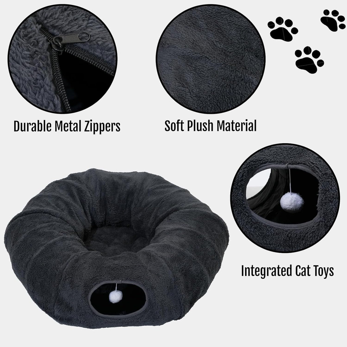 R1M Cat Tunnel Bed for Indoor Cats, Cute Cat Donut Tunnel Toys for Small, Larger Cats with Two Fish